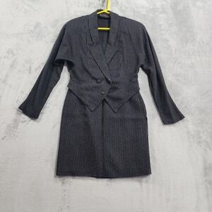 Vintage David Benjamin Skirt Suit Womens S Black Pinstripe Rayon‎ Pencil Office